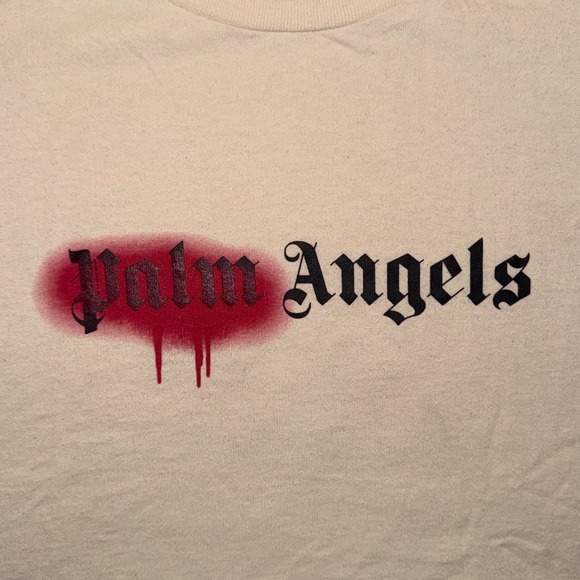 Palm Angels Spray Paint Logo Cropped T-Shirt Cream Red - Picture 4 of 7